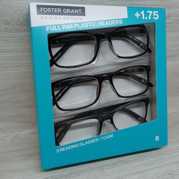 Foster Grant Full Rim Reading Glasses 3-Pack w/ Case +1.75 | Unisex - Picture 2 of 4
